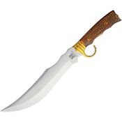 Rough Rider 1945 Stag Bowie Stainless Clip Point Blade Knife with Finger Grooved Stag Bone Handle