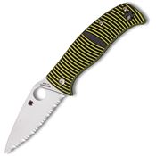 Spyderco 217GS Caribbean Compression Lock leaf Shaped Blade Knife with Black and Yellow Grooved G10 Handle