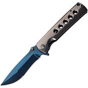 Tac Force 973BL Linerlock Assisted Opening Blue TiNi Coated Drop Point Blade Knife with Gray Mirror Finish Stainless Handle