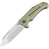 Artisan 1705PGN Jungle Linerlock Stonewash Finish Tanto Point Blade Knife with Green Textured G-10 Handle
