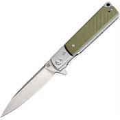 Artisan 1802PGNF Classic Linerlock Satin Finish Drop Point Blade Knife with Green Textured G-10 Handle