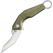 Artisan 1811PGNF Cobra Linerlock Satin Finish D2 Tool Steel Blade Knife with Green Textured G-10 Handle