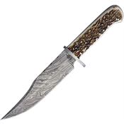 BucknBear 123213 Kings Bowie Damascus Steel Clip Point Blade Knife with Stag Handle