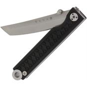 StatGear 102 Pocket Samurai Linerlock Satin Finish Tanto Blade Knife with Black Textured Aluminum Handle
