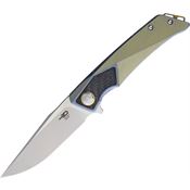 Bestech T1804B Sky Hawk Framelock Bead Blast and Satin Finish Blade Knife with Blue and Gold Titanium Handle
