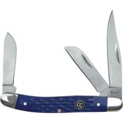 Cattlemans 0001JBL Signature Stockman Satin Finish Clip, Sheepsfoot and Spey Blades Knife with Blue Jigged Delrin Handle