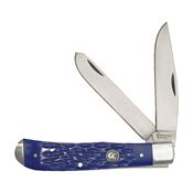 Cattlemans 0002JBL Signature Trapper Satin Finish Clip and Spey Blades Knife with Blue Jigged Delrin Handle