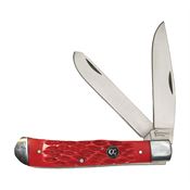 Cattlemans 0002JRD Signature Trapper Satin Finish Clip and Spey Blades Knife with Red Jigged Delrin Handle