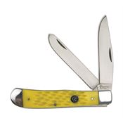 Cattlemans 0002JYD Signature Trapper Satin Finish Clip and Spey Blades Knife with Yellow Jigged Delrin Handle