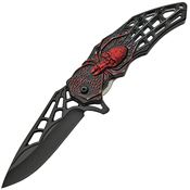 China Made 300451RD Web Linerlock Assisted Opening Black Finish Stainless Blade Knife with Red Skull and Spider Artwork Handle