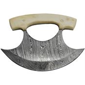 Damascus 1111BO Damascus Steel ULU Blade Knife with Smooth Bone Handle