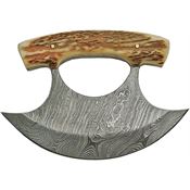 Damascus 1111SG Damascus Steel ULU Blade Knife with Stag Bone Handles