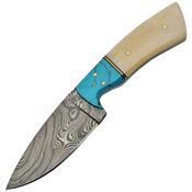 Damascus 1186 Fixed Damascus Steel Blade Knife with Smooth Bone and Turquoise Handle