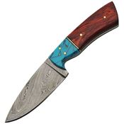 Damascus 1187 Fixed Damascus Steel Blade Knife with Redwood and Turquoise Handle