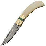 Damascus 1199 Lockback Damascus Steel Clip Point Blade Knife with White Smooth Bone Handle
