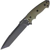 Hogue 35108 EX F01 Fixed Black Finish Sawback Steel Tanto Blade Knife with OD Green Checkered G-10 Handle