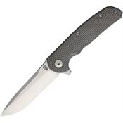 Ultimate Defense 06 Pioneer Framelock Satin Finish Drop Point Blade Knife with Gray Grooved Titanium Handle