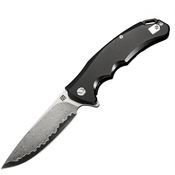 Artisan 1702GDBK Damascus Steel Blade Tradition Framelock Knife with Black Titanium Handle