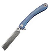 Artisan 1817GSDBU Damascus Steel 2 3/4Inches Blade Orthodox Framelock Knife with Blue Handle