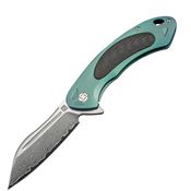 Artisan 1818GDGN Damascus Steel Blade Immortal Framelock Knife with Green Titanium Handle