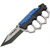 China Made 300459BL Combat Trench Linerlock Tanto Blade with Black and Blue Synthetic Handle