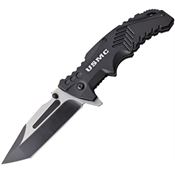 USMC 1058BK Linerlock Tanto Blade Knife with Black Aluminum Handle