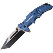 USMC 1058BL Linerlock Tanto Blade Knife with Blue Aluminum Handle