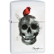 Zippo 02738 Spazuk Cardinal on Skull Lighter with White Matte Finish
