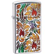 Zippo 05591 Fusion Floral Slim Lighter with High Polish Chrome Construction