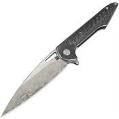 Artisan 1821GSDBK Small Archaeo Damascus Framelock Knife Black/Carbon Fiber Handles