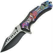 China Made 300474 Linerlock Knife Assist Open Scarecrow Skull