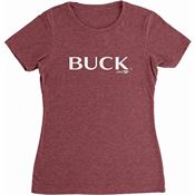 Buck 12393 Womens Red T-Shirt Large with White Buck Logo on Front