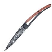 Deejo 1GB139 Tattoo Black 37g Polynesian Knife with coral Wood Handle