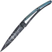Deejo 1GB144 Tattoo Black 37g Terra Knife with Blue Beech Wood Handle