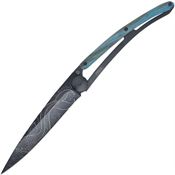 Deejo 1GB145 Black Titanium Coated Tattoo Black 37g Fish Knife with Blue Beech Wood Handle
