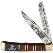 Kissing Crane 5550 USMc Trapper 2019 Knife with Black and brown Pakka Wood Handle
