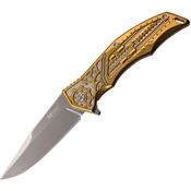 MTech A1095BZ Gear Framelock Assisted Opening Knife with Gold and Silver Stainless Handle