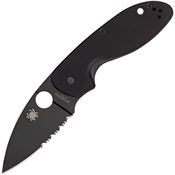 Spyderco 216GPSBBK Black oxide Coated partially Efficient Linerlock Knife Knife with Black G10 Handle