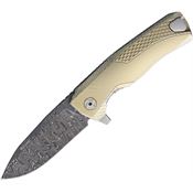 Lion Steel ROKDDGL ROK Damascus Framelock Knife Gold Titanium Handles