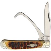 Rough Rider Knives 1971 Equestrian Trapper Knife Amber Bone Handles