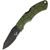 V NIVES 30213 Part Serrated Lockback Knife OD Green Handles