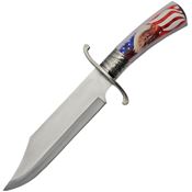 China Made 211457EG Bowie Satin Fixed Blade Knife Eagle Artwork Handles