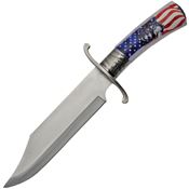 China Made 211457WF Bowie Satin Fixed Blade Knife Wolf Artwork Blue Jewel Pommel Handles