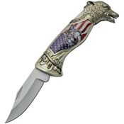 China Made 211470WF American Wolf Lockback Knife Silver Handles