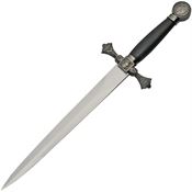 China Made 211477 Silver Crusader Dagger Satin Fixed Blade Knife Black Handles