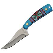 China Made 211499 Southwest Skinner Satin Fixed Blade Knife Southwest Artwork Blue Handles