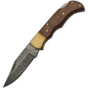 Damascus 1213 Small Damascus Clip Point Lockback Knife Wood Handles