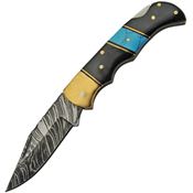 Damascus 1215 Clip Point Lockback Knife Horn/Turquoise Handles