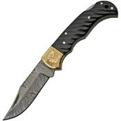 Damascus 1225 Lockback Knife Buffalo Horn Handles