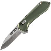 Gerber 1526 Highbrow Pivot Lock Assist Open Stonewash Knife Green Handles